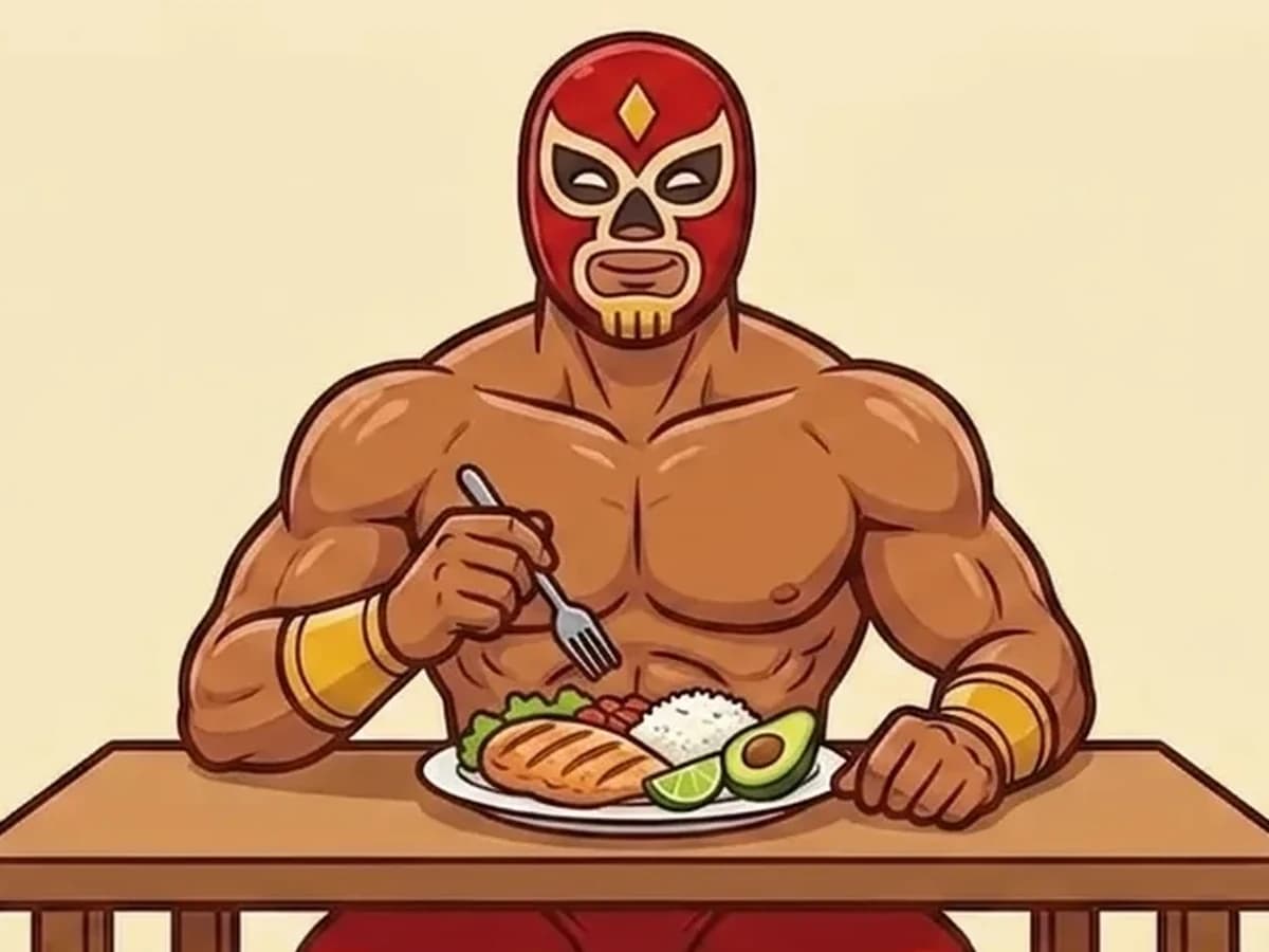 El luchador de RudoFit comiendo un plato mexicano saludable