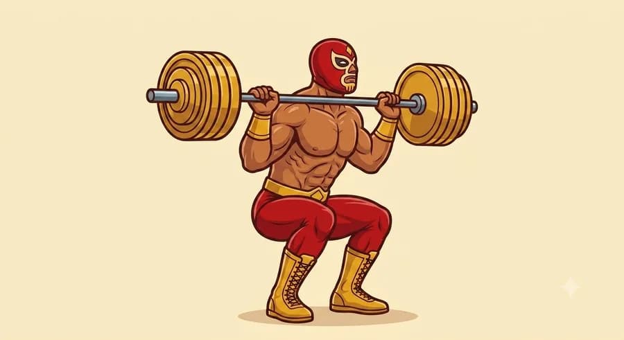 El luchador de RudoFit haciendo sentadilla con barra